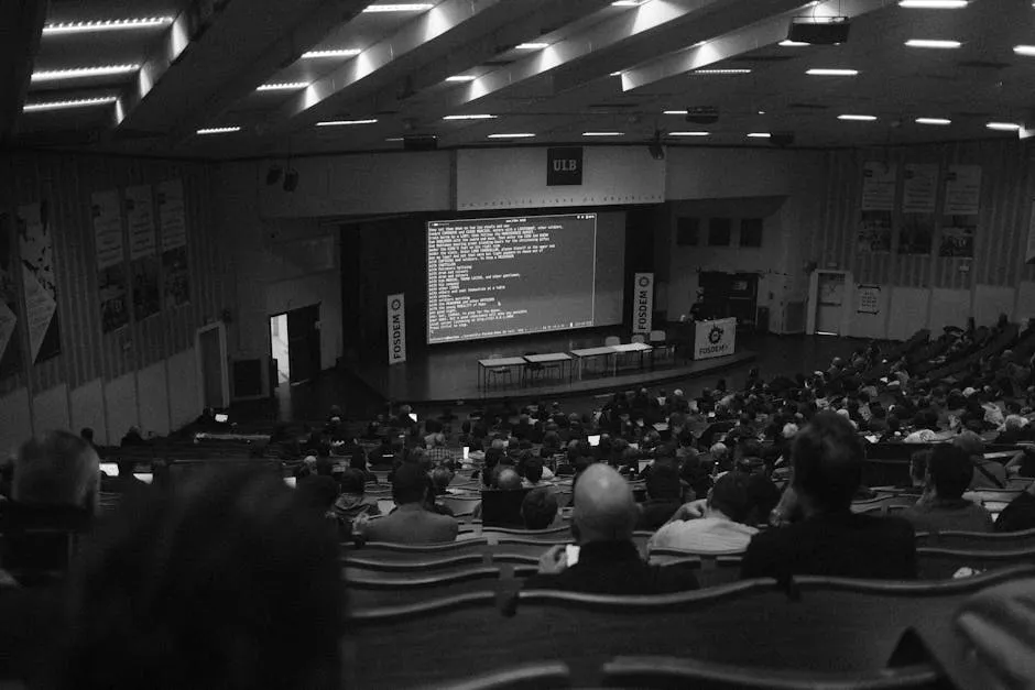 Pesquisadora apresentando trabalho acadêmico em seminário com slides ao fundo