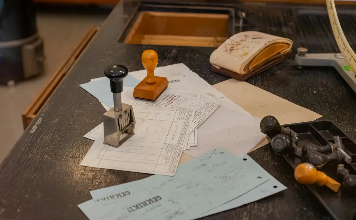 Pilha de documentos e formulários sobre mesa de secretaria universitária