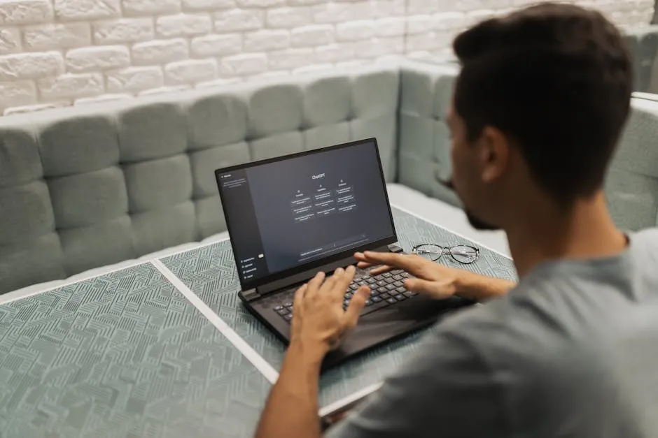 Pessoa em frente ao computador usando inteligência artificial para pesquisa acadêmica