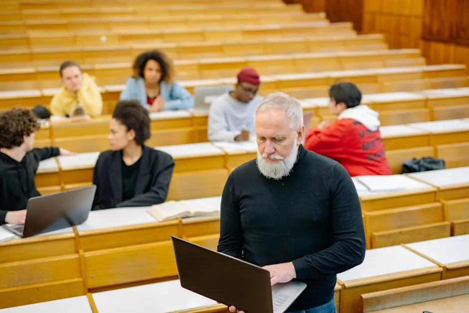 Pessoa estudando documentos em mesa de trabalho organizada, preparação para concurso público