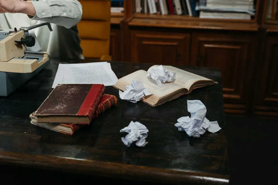 Diferentes documentos acadêmicos empilhados sobre mesa de estudos
