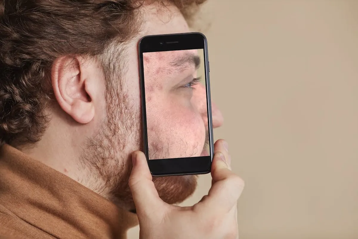 Pessoa olhando para imagem digital de si mesma em tela de computador