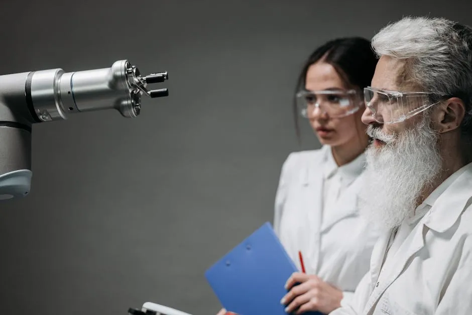 Laboratório moderno com equipamentos tecnológicos e telas exibindo dados científicos