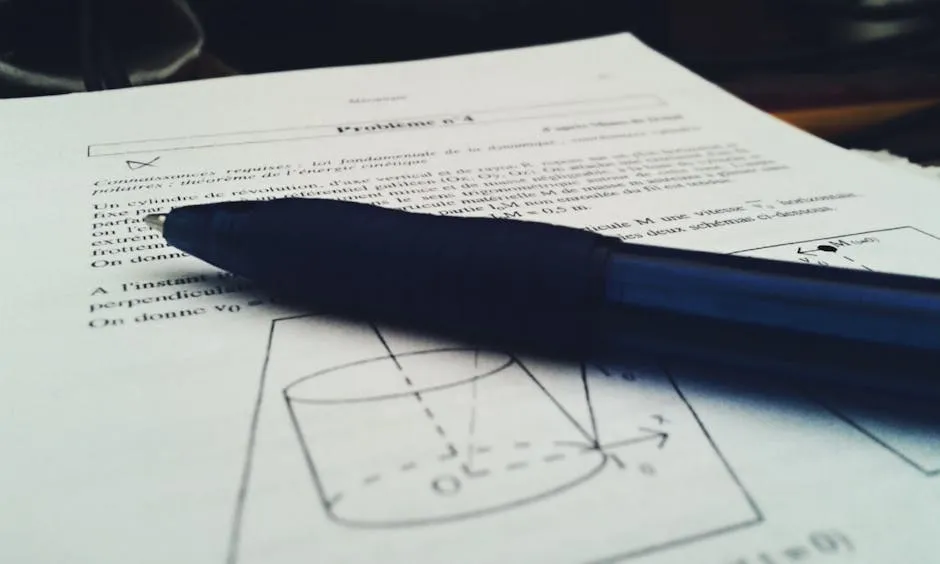 Página de texto acadêmico com marcações e caneta sobre mesa de trabalho