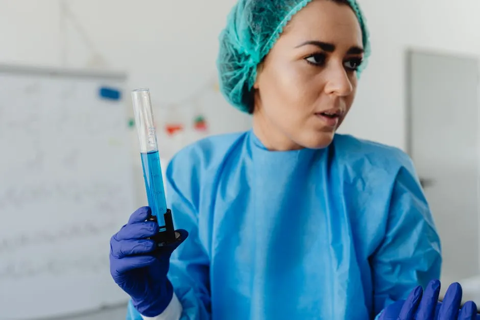 Profissional de saúde em laboratório realizando pesquisa clínica