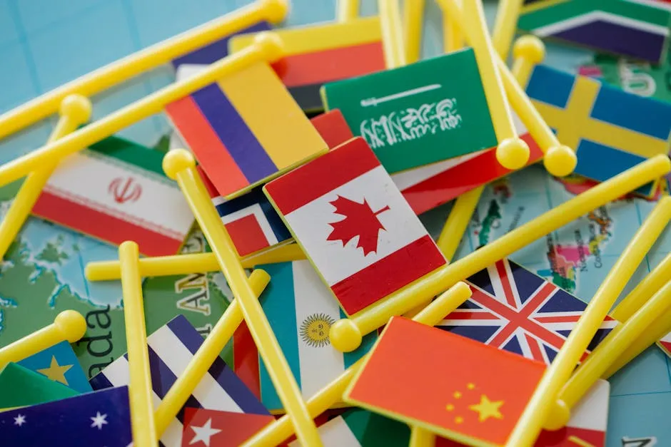 Mapa do mundo com bandeiras de diferentes países, representando diversidade acadêmica global