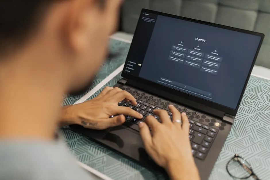 Tela de computador exibindo interface de chatbot de inteligência artificial com texto na tela